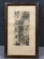 ADLER MÁRIA (1863-1947) BÉCSI UTCARÉSZLET RÉZKARC!   37,5 X23 cm!!