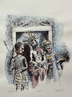 Galambos Tamás  1988 Ecce Homo eredeti színezett Litográfia 100/85