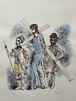 Galambos Tamás  1987 Kereszt vitel eredeti színezett Litográfia 100/58