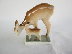 Zsolnay porcelán őz őzike kis gidával