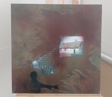 Nagy Károly "Itt születtem c. festménye" 52,5x52,5 cm