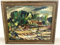 Temesi András Balaton csónak halásztanya impresszionista tájkép látkép