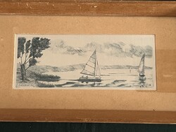 Szunyoghy András: Balatoni táj selyem nyomat rézkarc alapján (K0032)