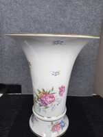 Hollóházi nagy méretű porcelán váza Hajnalka mintával, arany szegéllyel