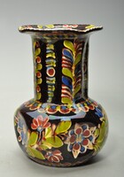Nagyméretű  Hódmezővásárhelyi népi mintás majolika váza, HMV Lázi J,  1930-as évek.