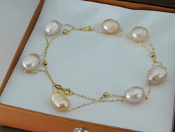 18 K Arany Nyaklánc Színes Baroque Gyöngyökkel