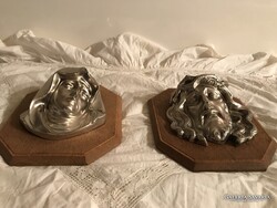 JÉZUS + MÁRIA - ALKUKÉPES - 3 D - 18 x 15 x 7 cm - FÉM - FA - FALRA  AKASZTHATÓ