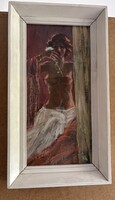 Gubcsi Attila festmény ‘’Lány szegfűvel’’ – olaj + pasztell, 20×40 cm, AKCIÓ leírásban!