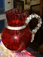 ANTIK HUTA ÜVEG LENCSÉS HÓLYAGOS OPTIKAILAG DÍSZÍTETT RÓZSASZÍN KANCSÓ