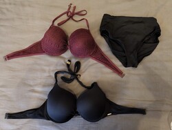 Kétrészes fürdőruha bordó és fekete melltartóval L