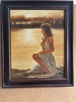  Gubcsi Attila – Vízparti magány – Zsűrizett olajfestmény (40×50 cm) – AKCIÓ Leírásban!