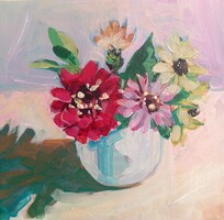 Csendélet, Rézvirágok fehér vázában III.