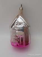 Retró üveg karácsonyfa dísz, ház, házikó, 7,5 cm