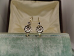 Art deco antik arany buton fülbevaló pár brillekkel és pici gyémántokkal