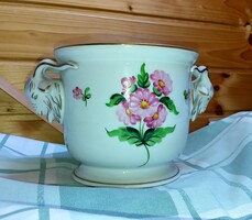 Herendi porcelán, kosfejes virágos kaspó