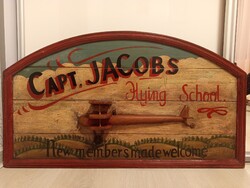 Rendkívül hangulatos,egyedi, Capt. Jacobs Flying School feliratú dekorációs falitábla,3 D-s.45*80 cm