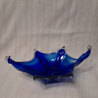 Kobalt kék Murano Sommerso művészi üveg,asztalközép,kínáló tál,dísztárgy..30x18x12 cm.