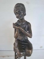 Art Deco vintage bronzpatinás szobor nőalak – D.H. Chiparus szignóval