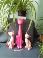 Rózsaszín kerámia cicák 3 darab hibátlanok