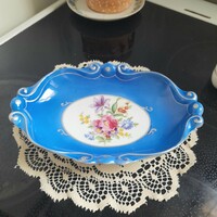Jlmenau kék, virágmintás vintage kínáló tál