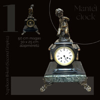 Antik márvány kandallóóra bútoróra bronz szoborral G&G jelzett szerkezettel