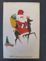 Régi rajzos grafikus képeslap - Kellemes Karácsonyi Ünnepeket! Mikulás rénszarvason Szilas Győző