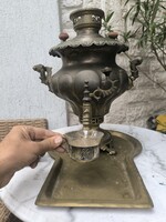 Antik jelzett masszív nehéz Réz Orosz  Szamovár, saját tàlcàval