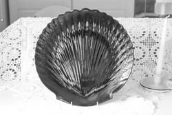 Arcopal fekete, kagyló formájú, süteményes tál.