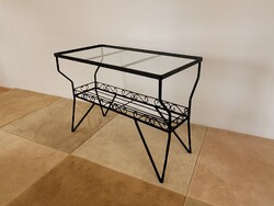Régi retro üveglapos kovácsoltvas konzol asztal virágállvány vas konzolasztal 81 cm előszoba asztal