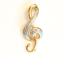 Régi Sárgaarany - Fehérarany Medál Violinkulcs Gyémántokkal