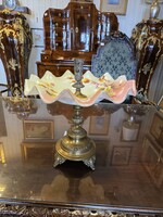 Antik majolika réz kínáló asztalközép