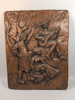 Jelzett bronz dombormű,falikép