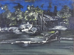 1W845 Kapcsa János : Esti itatás 80 x 59.5 cm