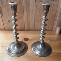 Pazar csavartszárú antik réz gyertyatartó pár (25x12,7 cm)