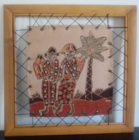 Vintage. Régi Indonéz batikolt vászonkép keretben