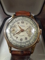 Swiss Watch Olma 17 Rubis Antimagnetic Chronograph Aranyozott Acél Tokos Karóra,Óra.35 mm.