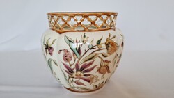 Zsolnay kézzel festett nagy orchideás kaspó. Hibátlan!