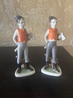 Kőbányai porcelán favágó fiú pár 16 cm – AKCIÓ! – hibátlan állapotban