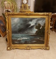 Antik festmény! Viharos Balaton! 110x95cm!