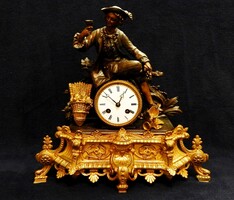 VIDEÓ is - Nagyon szép régi tűzaranyozott kandalló óra, bronz Bachus figurával