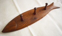 Hal , ponty forma , antik faragott tölgyfa fali , ruha fogas ,  Balatonalmádi , 40-es évek 62cm