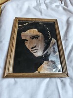 Retró Elvis Presley üveg tükörkép üveg alatt fa keretben.