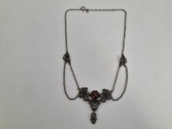 1,-Ft Meseszép antik 925 ezüst ékszer szett nyakék és karperec borostyánokkal