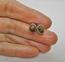 Szép kézműves borostyánköves ezüst fülbevaló