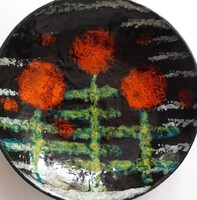 Bodrogkeresztúri  retro kerámia tál stilizált pipacsokkal 24.5 cm