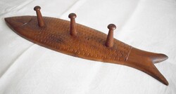 Ruha fogas fali , hal , ponty forma , antik faragott tölgyfa , 62cm