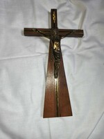 Vintage 27 cm.modern fa kereszt fából faragott fém korpusszal