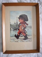 Michael Thomas , Mr. Eiffel torony poulbot , keretezett képeslap , dekoráció 23,5x17,5cm