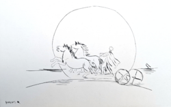 Borsos Miklós: Reggel (szignózott rézkarc) Lovak, lovas, szekér, állatok