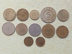 Jugoszlávia 12 db Különböző Érme 5,10,20 Para 1,5,10,50 Dinár 1953-1988